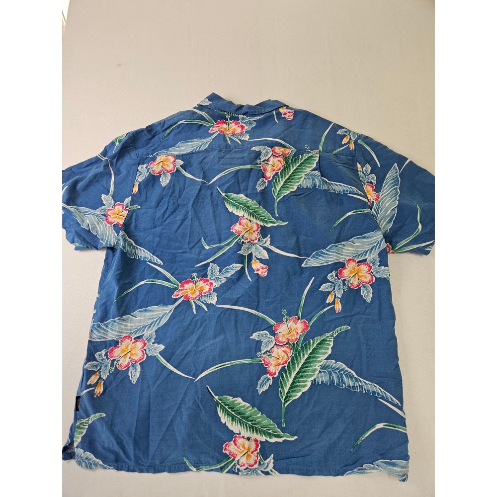 Brixton Button Up Shirt Mens Medium Blue Tropical Hibiscus Floral Short Sleeve - Picture 3 of 6